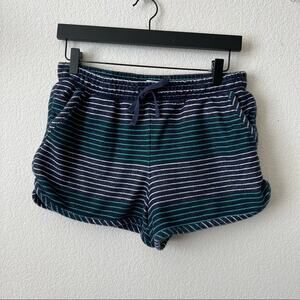Lou & Grey navy blue green white stripe lounge sweat shorts pockets